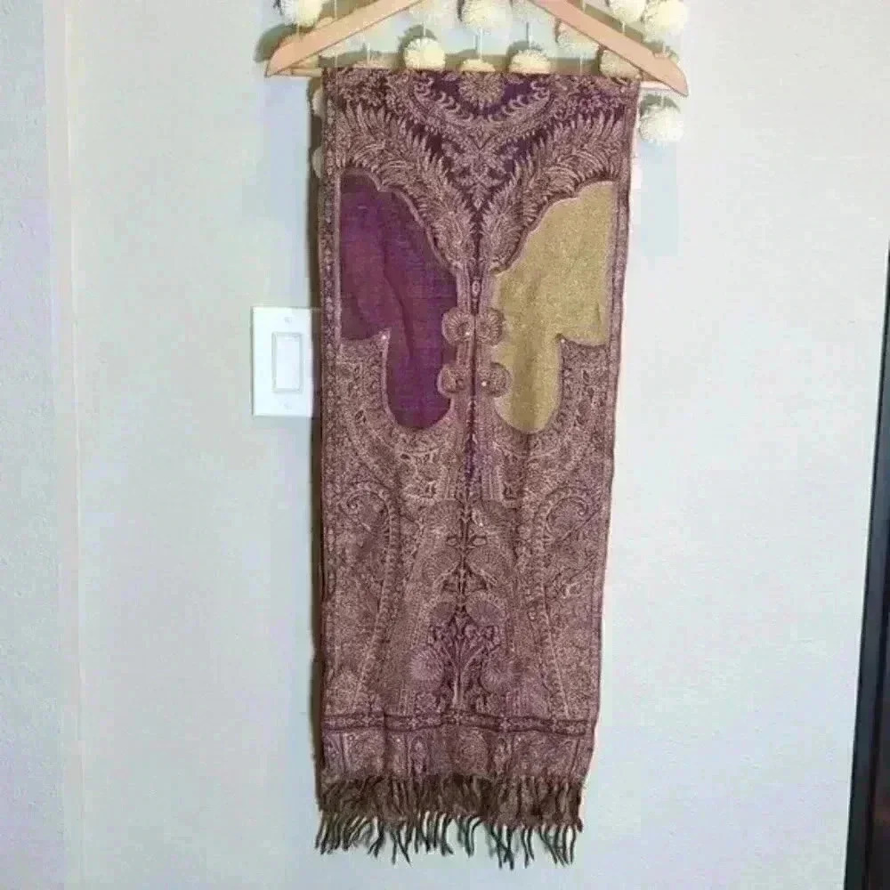 Bejeweled and tasseled paisley scarf throw wrap 35 wide 82 length